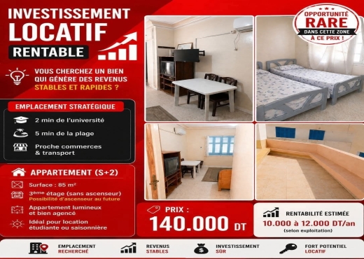 A Vendre Appartement S+2 Mahdia