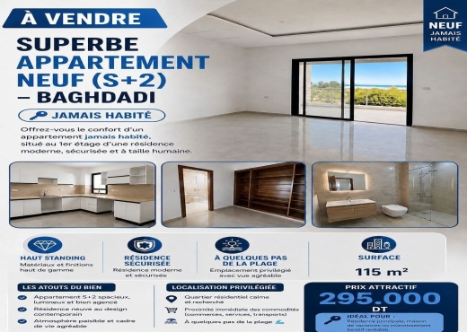 A vendre Appart S+2 Baghdadi Mahdia